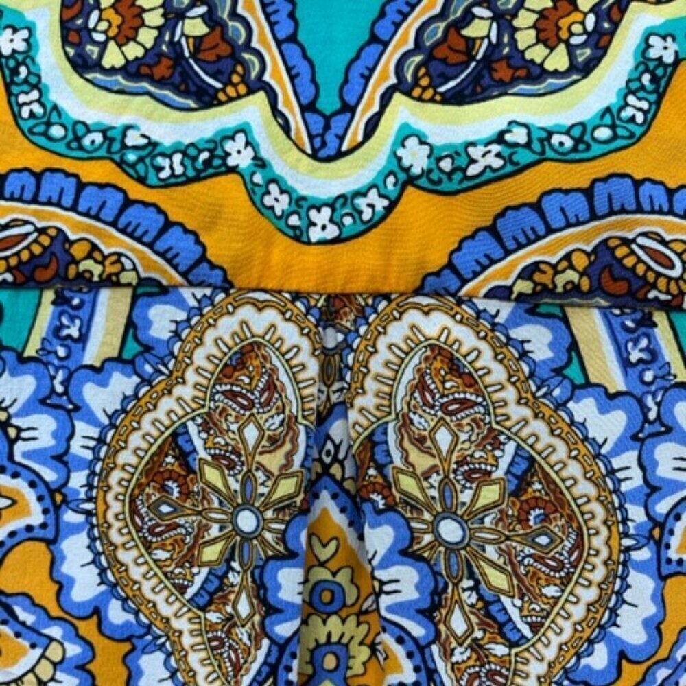Hale Bob Women's Button Down 100% Silk Multi Color Yellow Blouse Paisley Print M - Picture 14 of 16